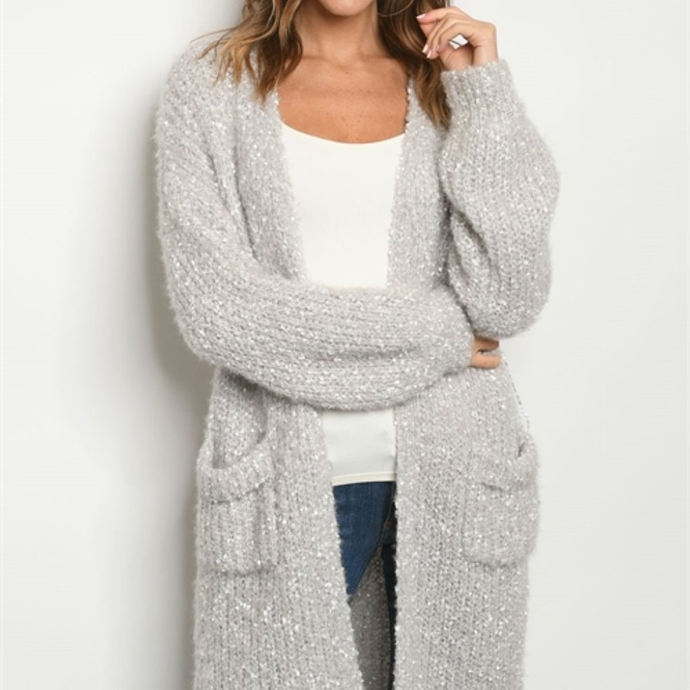 GREY & SILVER CARDIGAN SWEATER - Picture 2 of 8